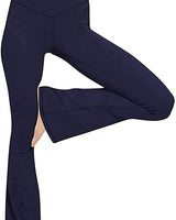 Damen nan taillenhohe Yogahose mit überkreuztem Bund und ausgestelltem Saum mit Schlitz Drune in Navyblau