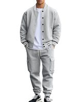 Herren nan College-Bomberjacke mit kontrastbündchen und Cargo-Jogginghose Set Drune in Grau