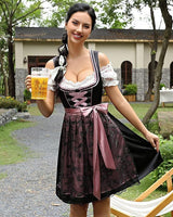 Damen nan traditionelles Dirndlkleid mit Schnürung, floraler Baumwollqualität und Schleifen-Schürze Drune in 8009【Oberteil + Rock + Schürze + Schleife】