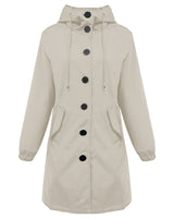 Damen nan leichter Regenparka mit Kapuze, überlanger Knopfleiste, Tunnelzug und aufgesetzten Taschen Drune in Cremeweiß