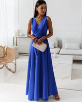 Paye | Damen einfarbig V-Ausschnitt Langes Kleid in Blau
