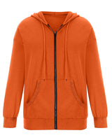 Damen nan Kapuzenjacke mit durchgehendem Reißverschluss, Kängurutaschen und elastischen Bündchen Drune in Orangerot