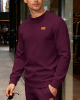 Herren nan strukturierter Baumwollstrickpullover mit Rautenstruktur, Rundhalsausschnitt und elastischen Bündchen Drune in Weinrot