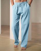 Herren nan lockere Leinen-Hose mit Elastikbund und Seitentaschen Drune in Hellblau