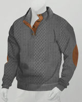 Herren nan grobstrukturierter Halfzip-Strickpullover mit kontrastreicher Knopfleiste und Ellbogenpatches Drune in Dunkelgrau