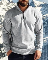 Herren nan halbhoher Reißverschluss-Sweatpullover mit Stehkragen weichem Fleecefutter und elastischen Bündchen Drune in Hellgrau