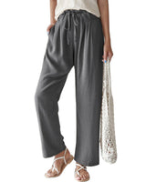 Damen nan lässige Leinenhose mit weitem Bein, elastischem Bund und Seitentaschen Drune in Grau