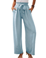 Damen nan Paperbag-Hose mit weitem Bein, hohem elastischem Bund und Bindegürtel Drune in Hellblau