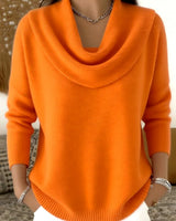 Damen nan fein gestrickter Pullover mit Wasserfallkragen und geripptem Saum Drune in Orange