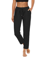 Damen nan komfortable Loungehose mit hohem Bund Tunnelzug Seitentaschen und leichtem Stretch Drune in Lange Hose Schwarz