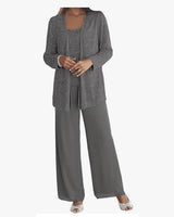Gimena – Set Aus Glitzer-strickjacke Und Hose in Grau