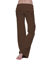 Damen nan lässige Low-Rise Cargo-Loungehose mit weitem Bein, breitem Komfortbund und dekorativen Klappentaschen Drune in Braun
