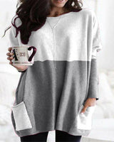 Damen nan oversized Longshirt mit Kontrastblock und aufgesetzten Taschen Drune in Weiß + Grau