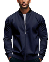 Herren nan schmale Zip-Bomberjacke aus weichem Sweat mit Stehkragen und seitlichen Eingrifftaschen Drune in Navyblau