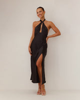 Damen Halter Maxi Party Abendkleid in Schwarz