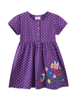 Mädchen Sommerkleid mit hübschen Vogel- und Blumenapplikationen Drune in Pflaume
