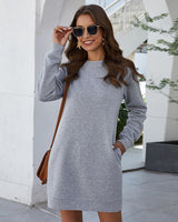 Damen nan legeres Sweatshirt-Kleid mit Rundhalsausschnitt geradem Schnitt und langen Ärmeln Drune in Hellgrau