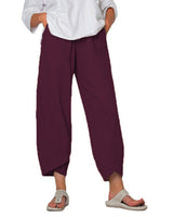 Damen nan lockere Leinenhose mit hohem Bund, Tulpen-Saum und seitlichen Eingrifftaschen Drune in Violett