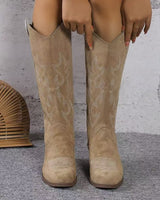 Damen nan Kniestiefel im Westernstil mit mittelhohem Blockabsatz seitlichem Reißverschluss und gesticktem Wildlederfinish Drune in Khaki