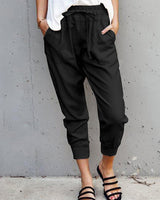 Damen nan lässige tapered Leinenhose mit elastischem Bund und Bündchen Drune in Schwarz