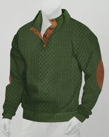 Herren nan grobstrukturierter Halfzip-Strickpullover mit kontrastreicher Knopfleiste und Ellbogenpatches Drune in Olivgrün