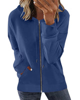 Damen nan Kapuzenjacke mit durchgehendem Reißverschluss, Kängurutaschen und elastischen Bündchen Drune in Blau