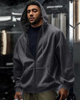 Herren nan oversized Zip-Hoodie mit durchgehendem Reißverschluss, Kängurutasche und gerippten Bündchen Drune in Dunkelgrau