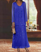 Jungmin - Chiffon Kleid Set in Blau