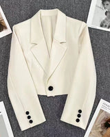 Damen nan kurzer taillierter Blazer mit markantem Revers und Ein-Knopf-Verschluss Drune in 2329 Cremeweiß