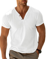 Herren lässiges Henley-T-Shirt mit Knopfleiste und atmungsaktivem Stoff Drune in Weiß