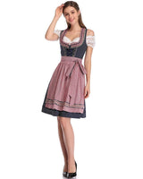 Damen nan traditionelles Dirndlkleid mit Schnürung, floraler Baumwollqualität und Schleifen-Schürze Drune in 8008【Oberteil + Rock + Schürze + Schleife】