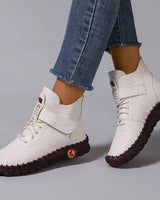 Damen nan knöchelhohe Freizeitboots mit Klettverschluss, elastischer Schnürung und markanter Profilsohle Drune in Weiß
