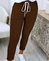 Damen nan taillierte Freizeithose mit Kordelzug und Umschlagbündchen Drune in Braun