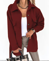 Damen nan oversized Hemdjacke aus Wollmischung mit aufgesetzten Pattentaschen Drune in Weinrot