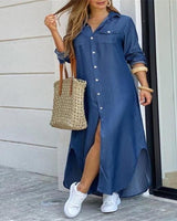 Damen nan langes Hemdkleid mit floralem Muster und seitlichem Schlitz Drune in Denim