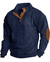 Herren nan grober Rippstrick-Pullover mit Stehkragen, Knopfleiste und markanten Ellenbogenpatches Drune in Dunkelblau