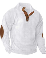 Herren nan grober Rippstrick-Pullover mit Stehkragen, Knopfleiste und markanten Ellenbogenpatches Drune in Weiß