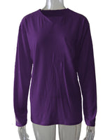 Damen nan legeres Langarmshirt mit V-Notch-Ausschnitt, Brusttasche und lockerer Oversize-Passform Drune in Ohne Taschen - Dunkelviolett Langarm