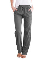 Damen nan leichte Leinenhose mit elastischem Bund Tunnelzug und weitem Bein Drune in Dunkelgrau