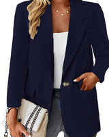 Damen nan taillierter Blazer mit Ein-Knopf-Verschluss Reverskragen und Pattentaschen Drune in Marineblau