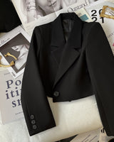 Damen nan kurzer taillierter Blazer mit markantem Revers und Ein-Knopf-Verschluss Drune in Schwarz2329