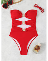 Damen Eleganter und modischer Monokini mit dekorativen Schnallen Drune in Rot