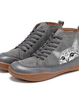 Damen nan knöchelhohe Sneaker mit niedlichem Katzenmotiv Stickerei und ergonomischem Komfortfußbett Drune in Grau