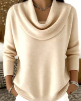 Damen nan fein gestrickter Pullover mit Wasserfallkragen und geripptem Saum Drune in Apricot