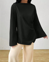Damen nan oversized Satin-Tunika mit U-Boot-Ausschnitt und weiten Trompetenärmeln Drune in Schwarz