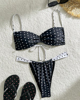 Damen Bikini-Set mit verspieltem Polka-Dot Design und verstellbaren Trägern Drune in Schwarz