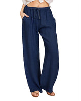 Damen nan weite Leinenhose mit elastischem Bund und Tunnelzug Drune in Marineblau