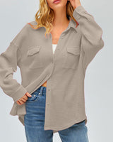 Damen nan oversized Waffelstrick Hemdjacke mit Brusttaschen und Knopfleiste Drune in Apricot