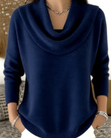 Damen nan fein gestrickter Pullover mit Wasserfallkragen und geripptem Saum Drune in Tiefblau
