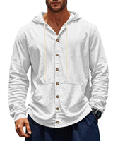 Herren nan figurbetonte Kapuzenhemd-Jacke aus Baumwollmix mit Druckknopfleiste und Kängurutasche Drune in Weiß